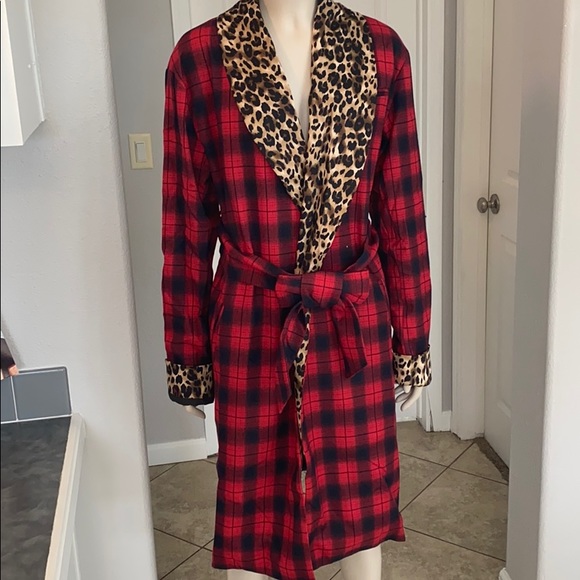 Plaid/Cheetah-leopard print jacket with waist tie - Picture 4 of 10
